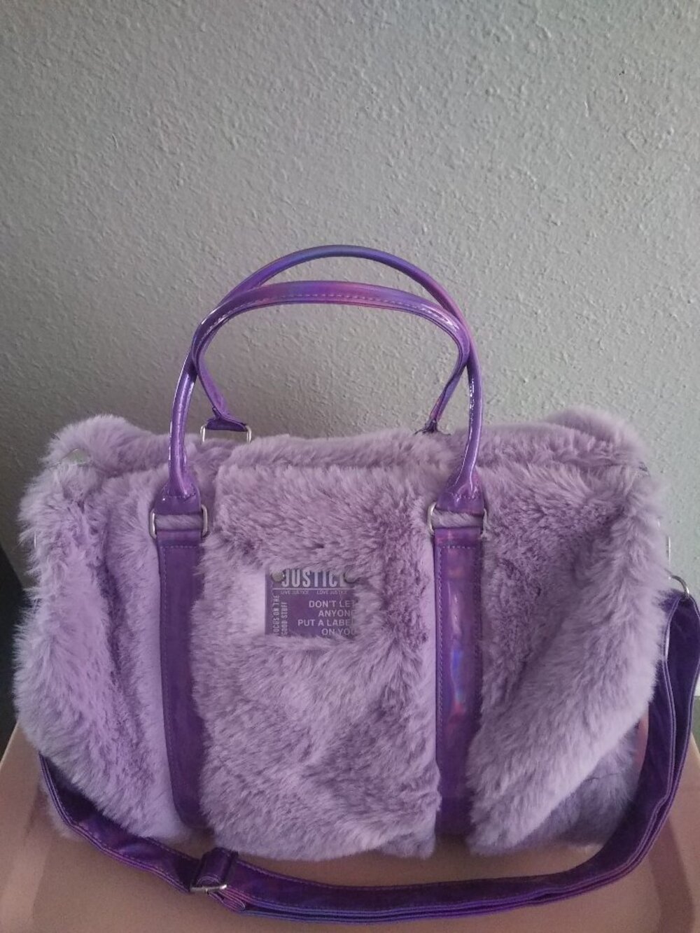 Justice Purple Faux Fur Duffle Bag
